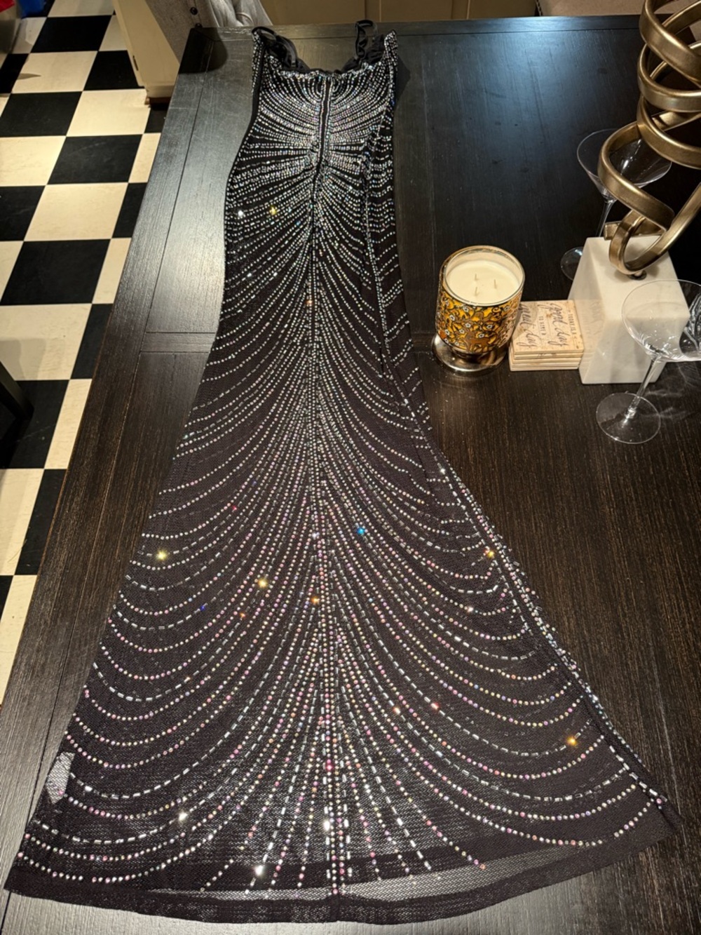 Banjul Black Embellished Beaded Cocktail Dress